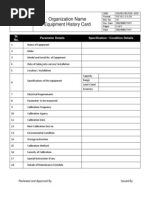 Equipment History Card