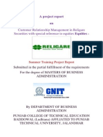 Customer Relationship Management in Religare Securities With Special Reference To Equities Equities