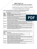 Rubric For Writing A Series of Paragraphs Expressing An Opinion