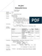 Bio Data Mohammad Parvez: 1 Division 1 Division (Finance & Banking) CGPA-3.54