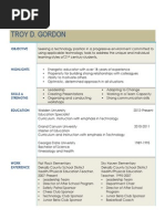 Troy D Gordon New Technology Resume