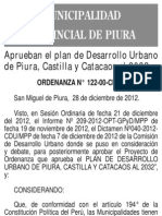 Municipalidad de Piura ORDENANZA #122-00-CMPP