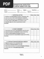 Classroom Obser Va Tion Form: Differentiated Instruction