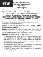 H. Ra 8189 The Voter's Registration Act of 1996