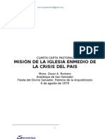 Mons. Oscar Arnulfo Romero CARTA PASTORAL 5 :"misión de La Iglesia Enmedio de La Crisis Del Pais"