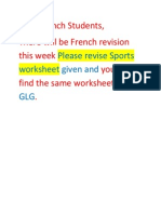 Dear French Students, There Will Be French Revision This Week You Can Find The Same Worksheet