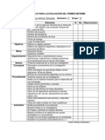 Lista de Cotejo para La Evaluación Del Primer Informe