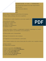 ATIVIDADES DE PORTUGUÊS Complementos Nominais e Verbais 8º Ano 3º Trimestre1