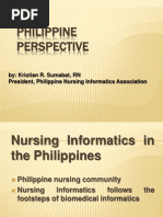 Philippine Perspective: By: Kristian R. Sumabat, RN President, Philippine Nursing Informatics Association