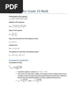 Formulas For Grade 10 Math