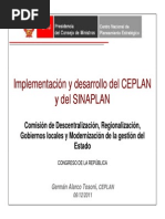 Implementación y Desarrollo Del CEPLAN y Del SINAPLAN