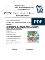 "Determinacion de Glucosa Basal, Posprandial Utilizando El Metodo Enzimatico (God-Paptrinder) y Carga Oral de Glucosa".