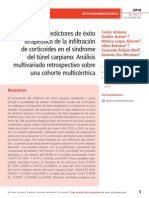 Factores Predictores de Éxito Terapéutico de La Infiltración de Corticoides en El Síndrome Del Túnel Carpiano: Análisis Multivariado Retrospectivo Sobre Una Cohorte Multicéntrica