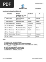 Date Sheet For Cycle Test 1 (2014-15) Date/Day Subject (Kindergarten: Prep Jr. & Prep. SR.) Grade I-V VI