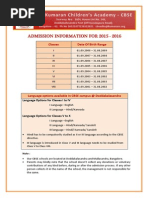 Sri Kumaran Children's Academy - CBSE: Admission Information For 2015 - 2016