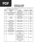 University of Jammu: Advertisement Notice