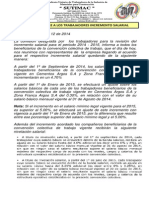 Comunicado 002 A Los Trabajadores Aumento Salarial Septiembre 12 de 2014