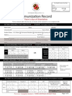 Immunization Record: Form Is Due at Orientation