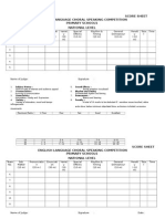 Score Sheet English Language Choral Speaking Competition Primary Schools National Level