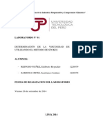 Informe 1 Determinacion de La Viscosidad de Un Liquido Mediante El Metodo de Stokes UTP