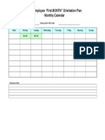 New Employee "First MONTH" Orientation Plan Monthly Calendar