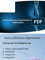 Forms of Business Organizations and Capitalization