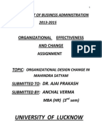 University of Lucknow: Organizational Effectiveness and Change Assignment