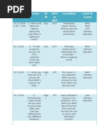 Date & Time Scene D/ N EXT or INT Location Cast & Crew