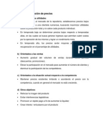 Objetivos y Politicas en La Fijación de Precios