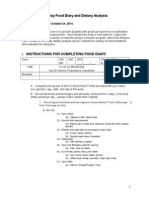 3-Day Food Diary and Dietary Analysis: 50 Points - Due Friday October 24, 2014