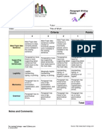 Paragraph Writing Rubric TLE