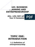 Re 445: Business Planning and Entrepreneurship: (Bsc. LMV, Refi &PFM) Year IV Semester I