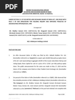 Adjudication Order in respect of Mr. Madhur Somani, Mr. Rangnath Somani, Ms. Kanak Somani, Master Tanay Somani, Ms. Sarla Somani and Mr. Rangnath Somani HUF in the matter of M/s Kidderpore Holdings Limited