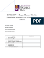 EXPERIMENT 1: Change of Standard Gibbs Free Energy For The Decomposition of Sodium Hydrogen Carbonate