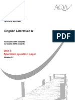 English Literature A: Unit 3: Specimen Question Paper