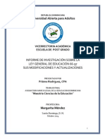 Informe de Investigación Sobre La Ley General de Educación 66-97 Sus Modificaciones y Actualizaciones