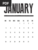 January - : MON Tues Weds Thurs FRI SAT SUN