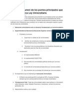 Esquema Resumen de Los Puntos Principales Que Plantea La Nueva Ley Universitaria