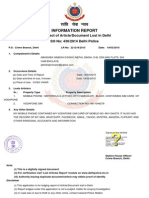 Information Report: in Respect of Article/Document Lost in Delhi SO No: 430/2014 Delhi Police