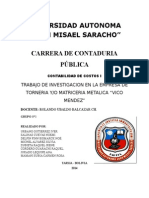 Trabajo de Investigacion en La Empresa de Torneria Yo Matriceria Metalica "Vico Mendez"