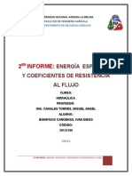 Informe Hidraúlica Energia Especifica y Coeficientes de Resistencia Al Flujo