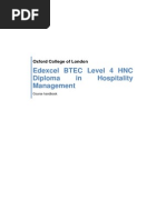 Edexcel BTEC Level 4 HNC Diploma in Hospitality Management Course Handbook