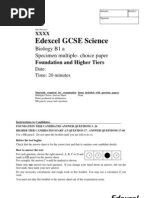 GCSE Science Biology Specimen Multiple Choice Paper B1a