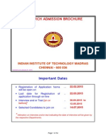 Research Admission Brochure: Mportant Dates