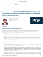 India's Union Budget Including MEA's Budget Resources and Implications For Domestic Economic Growth and Development Partnership Administration