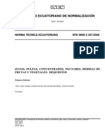 Jugos, Pulpas, Concentrados, Nectares Bebidas de Frutas y Vegetales. Requisitos