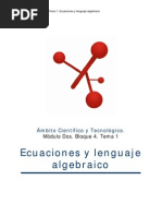 Módulo 2. Bloque 4. Tema 1: Ecuaciones y Lenguaje Algebraico