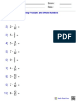 Name: Teacher: Date: Score:: Subtracting Fractions and Whole Numbers