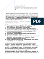 Assignment No-01 Machine Element: Fundamental Rules For The Selection and Planning of A Manufacturing Process