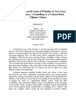 Position Paper On The Issue of Whether or Not Grace Poe-Llamanzares, A Foundling, Is A Natural-Born Filipino Citizen